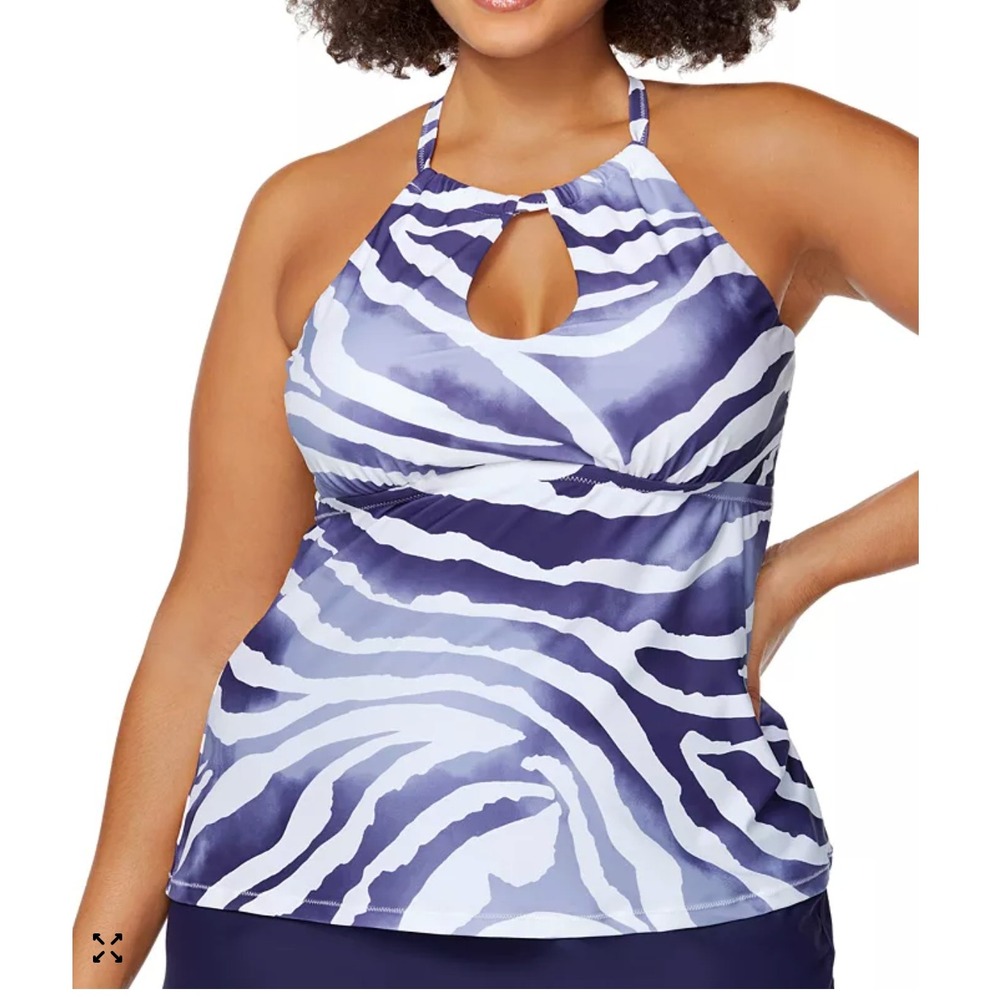 Raisins Curve Tankini Top 14W Blue Sambava Rosalie Underwire Halter Swimsuit